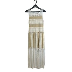 Altar D’ State Maxi Lace Sleeveless Beach Dress Women’s M Cream Tan Tiered Chic‎